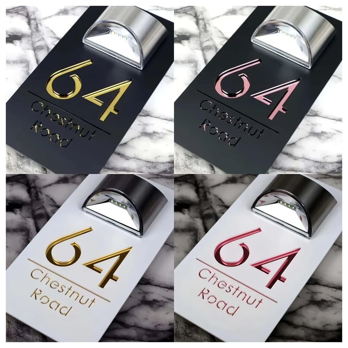 لافتة باب أكريليك مزدوجة الطبقات تعمل بالطاقة الشمسية – تصميم ذهبي وفضي مخصص