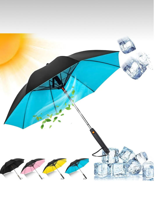 ؜مظلة 3 في 1  مظلة، مروحة وبخاخ رذاذ قابلة للشحن